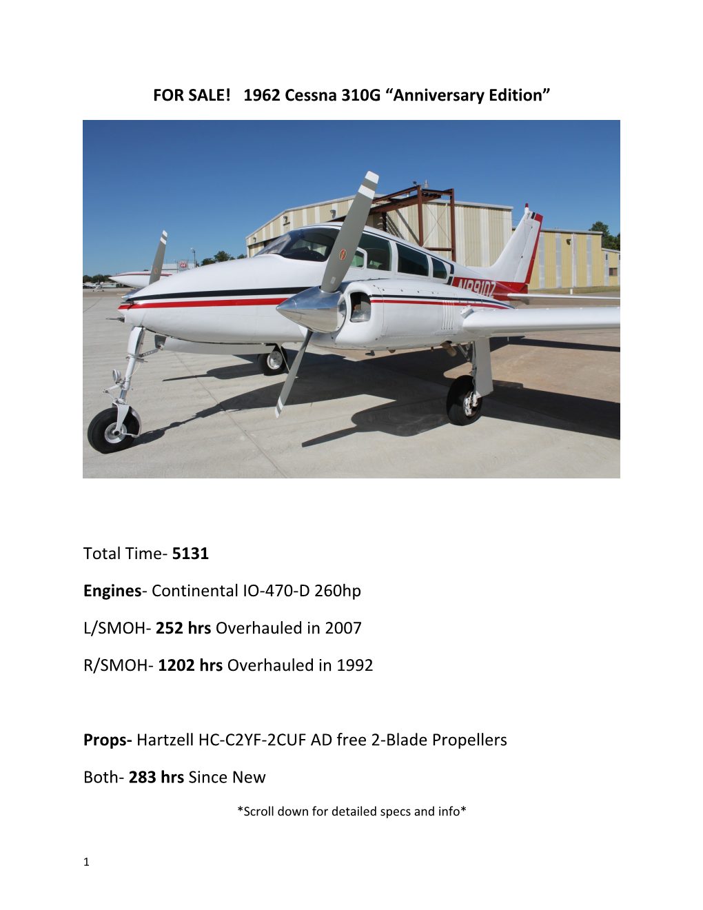FOR SALE! 1962 Cessna 310G Anniversary Edition