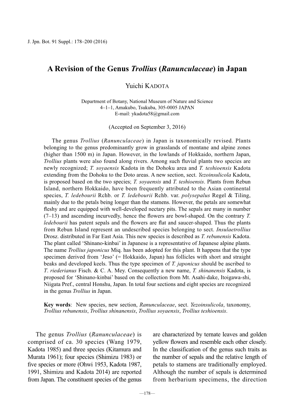 A Revision of the Genus Trollius (Ranunculaceae) in Japan