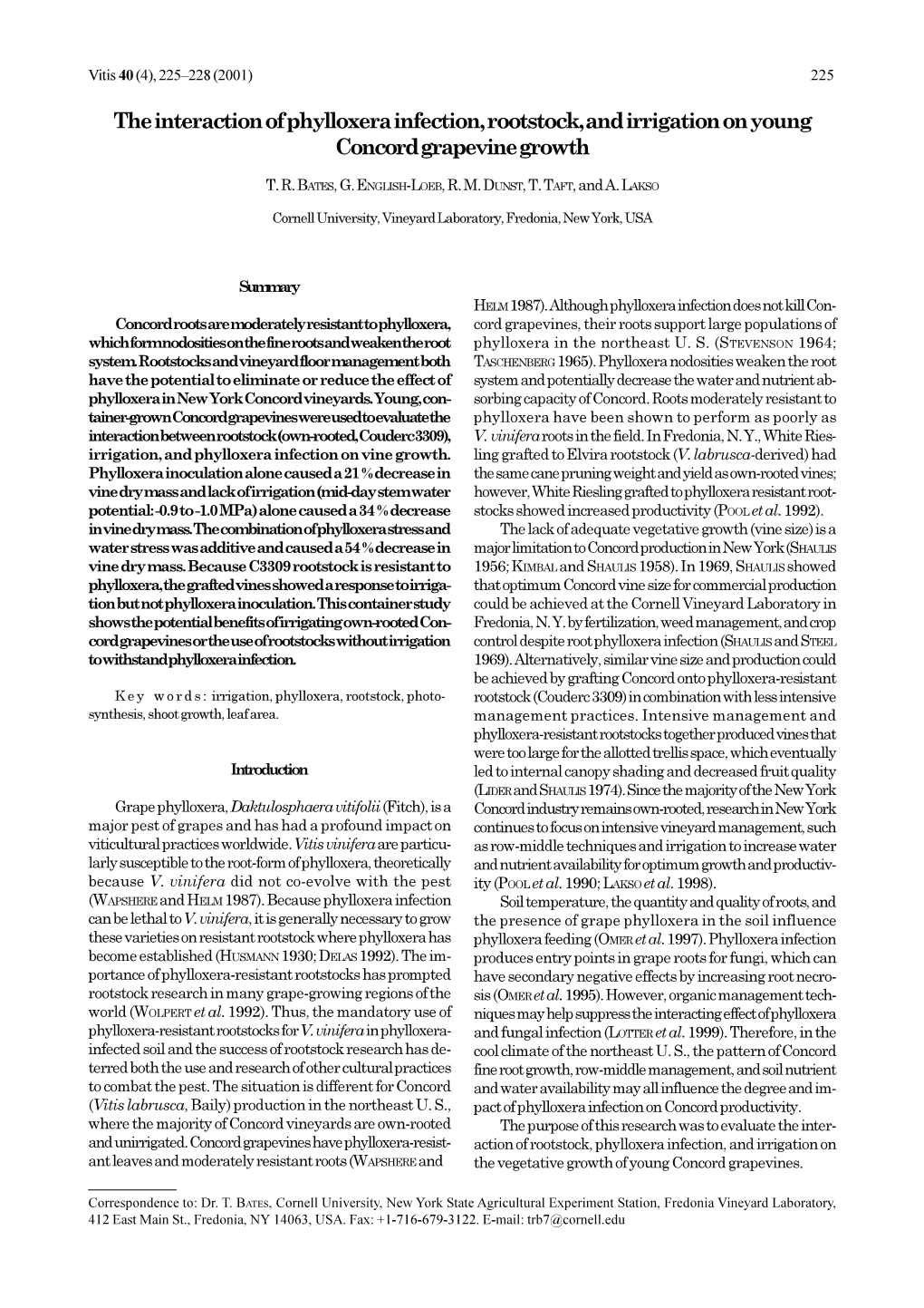 The Interaction of Phylloxera Infection, Rootstock, and Irrigation on Young Concord Grapevine Growth