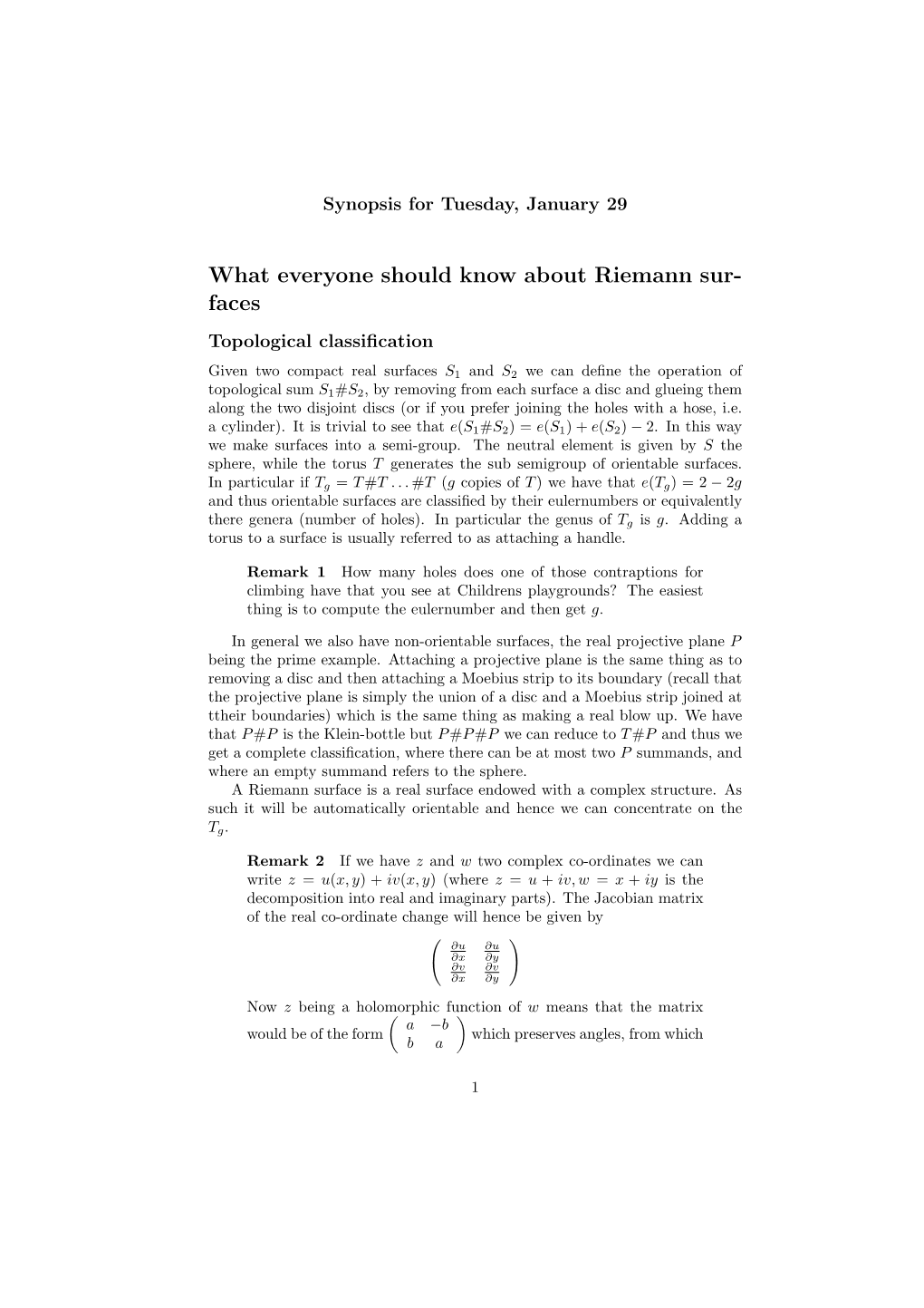 What Everyone Should Know About Riemann Sur- Faces Topological Classiﬁcation