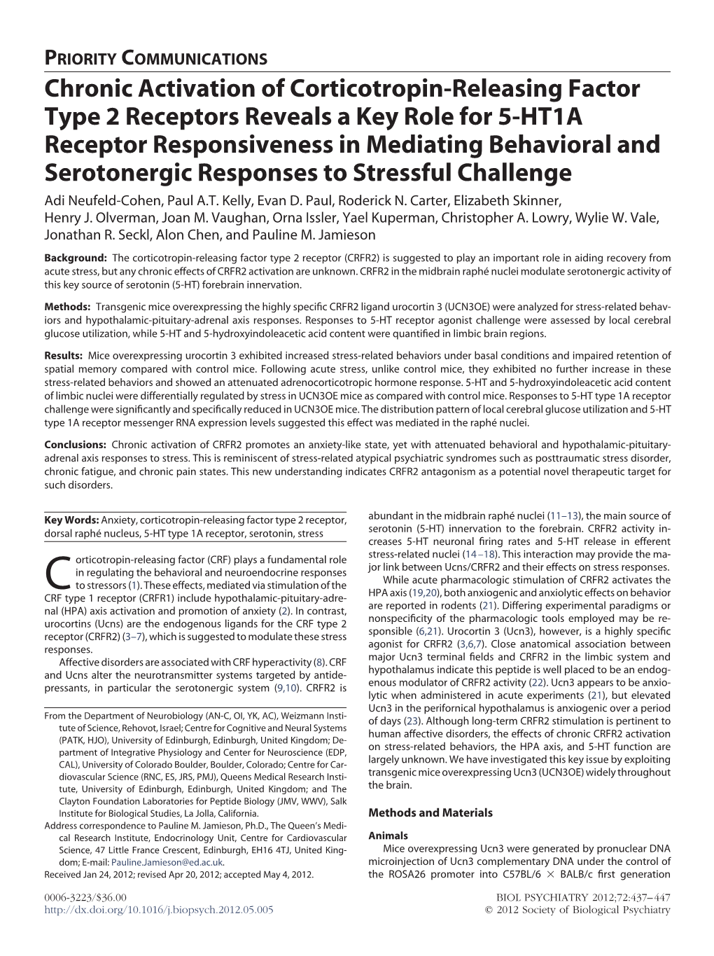 Chronic Activation of Corticotropin-Releasing Factor