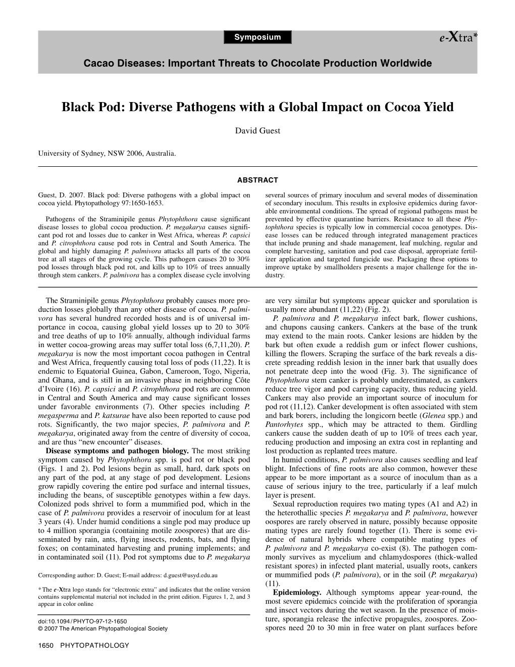 Black Pod: Diverse Pathogens with a Global Impact on Cocoa Yield