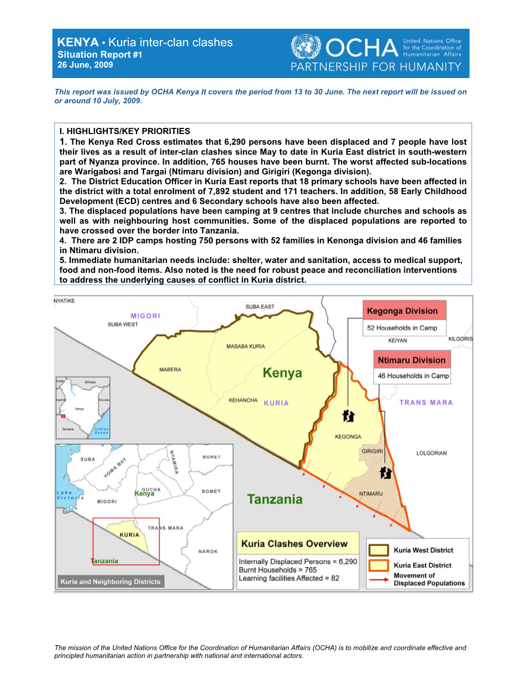 KENYA • Kuria Inter-Clan Clashes Situation Report #1 26 June, 2009