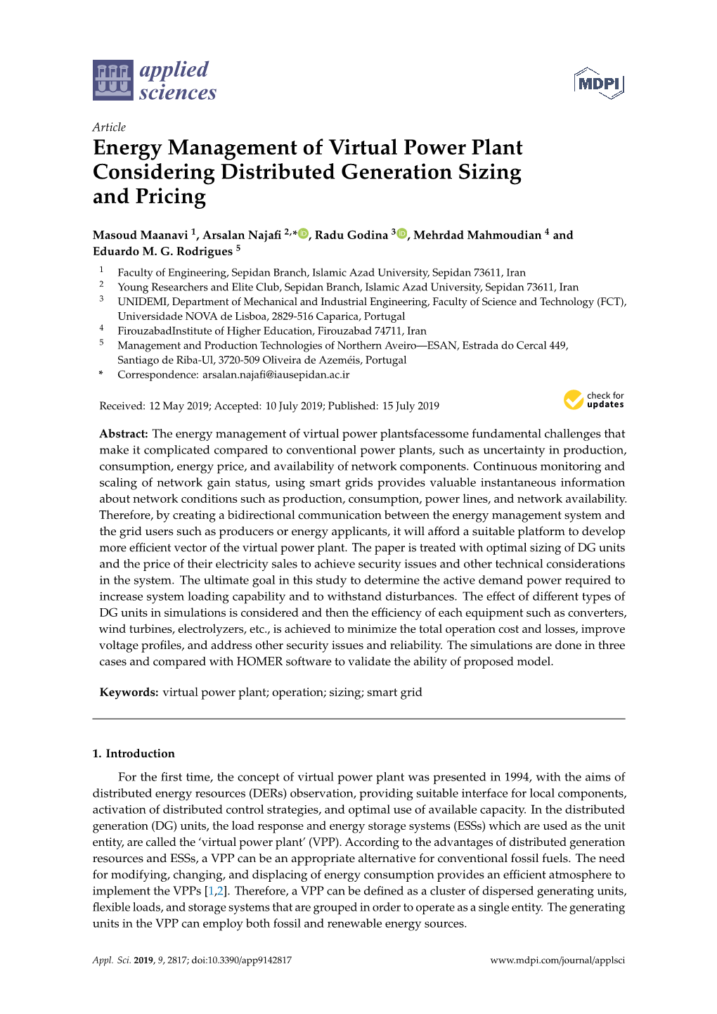 Energy Management of Virtual Power Plant Considering Distributed Generation Sizing and Pricing