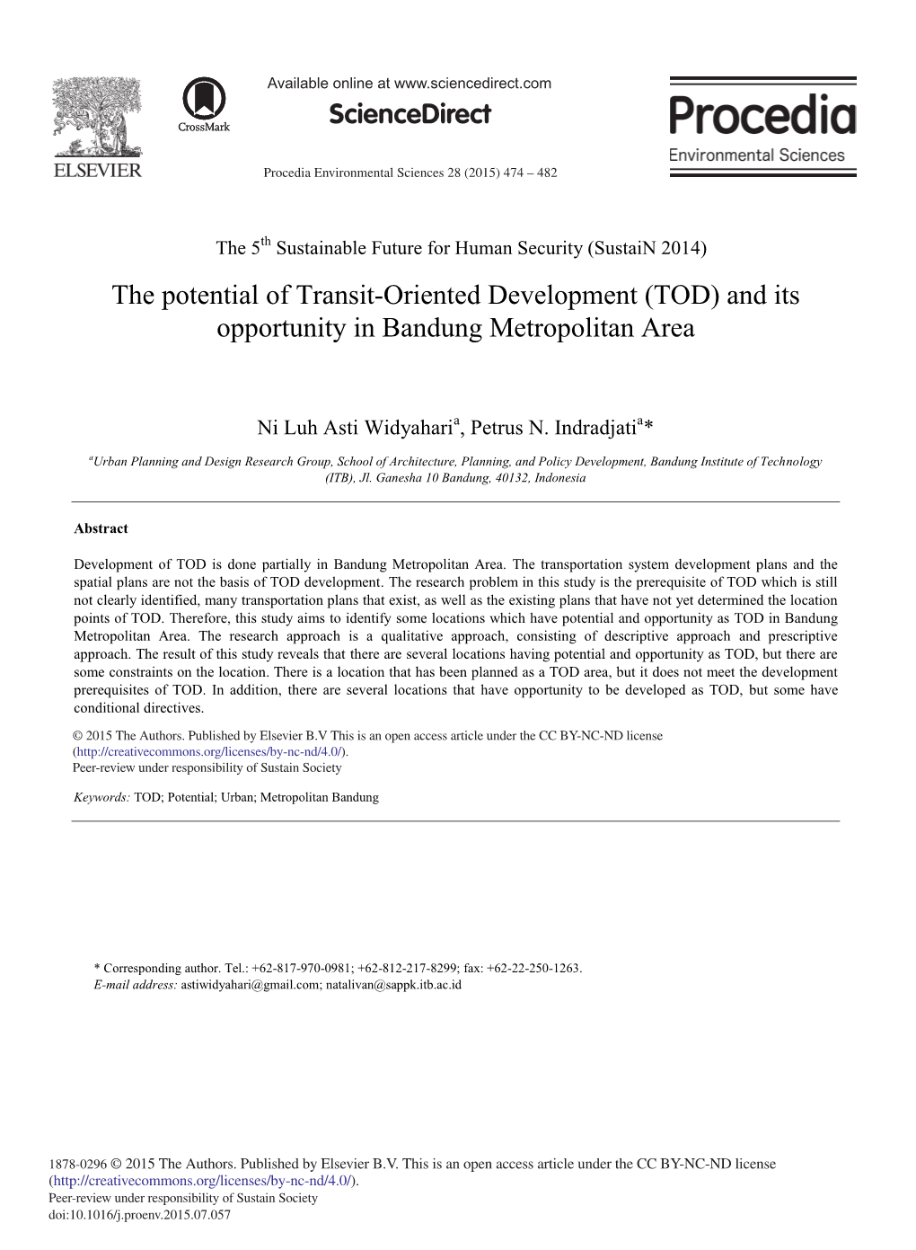 (TOD) and Its Opportunity in Bandung Metropolitan Area