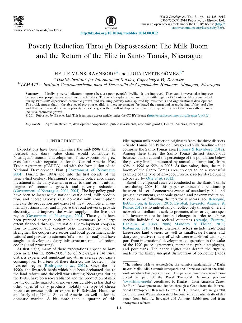 Poverty Reduction Through Dispossession: the Milk Boom and the Return of the Elite in Santo Toma´S, Nicaragua