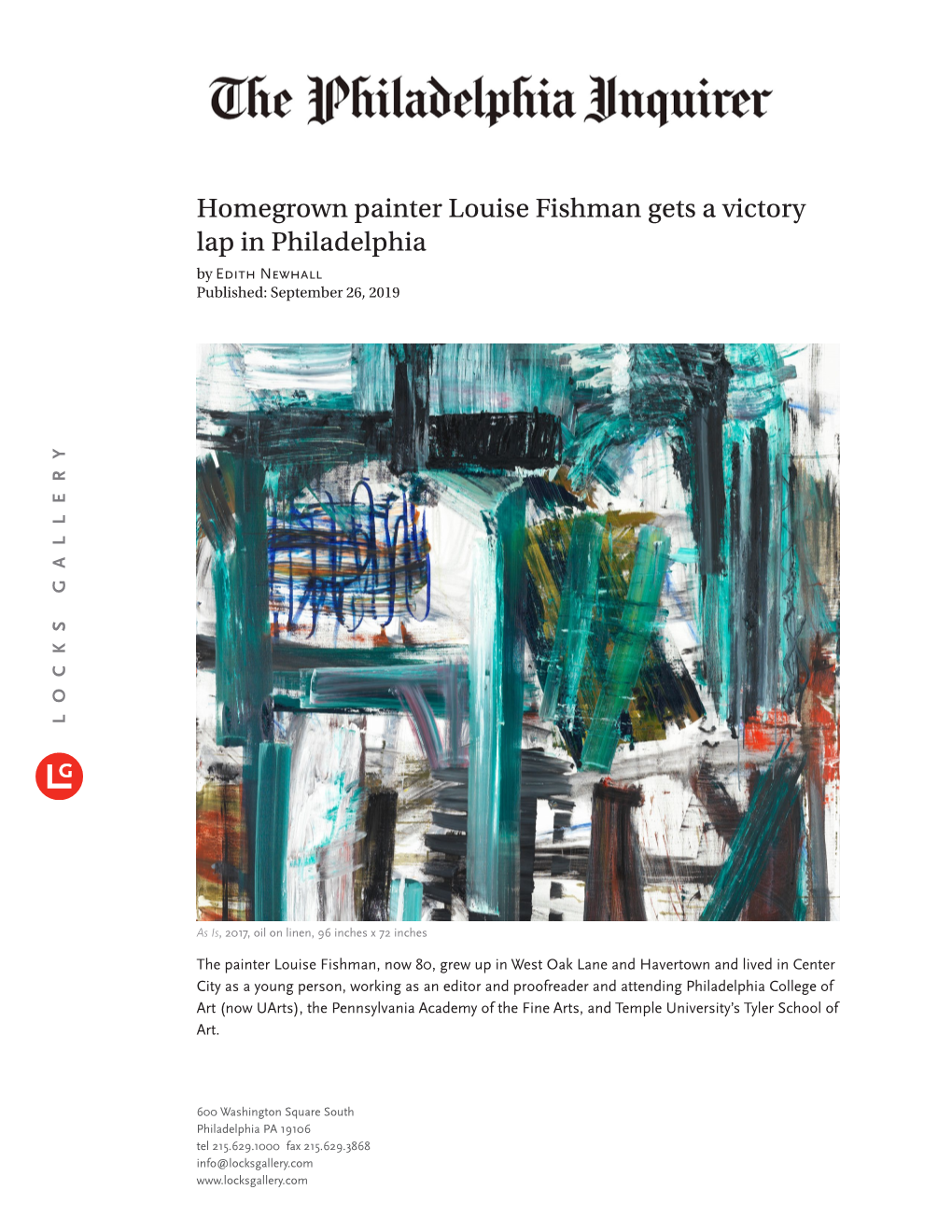 Homegrown Painter Louise Fishman Gets a Victory Lap in Philadelphia by Edith Newhall Published: September 26, 2019