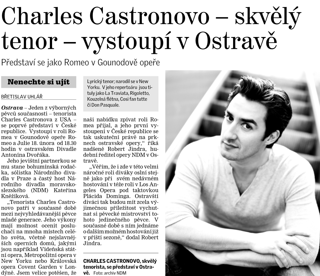 Charles Castronovo – Skvělý Tenor – Vystoupí V Ostravě