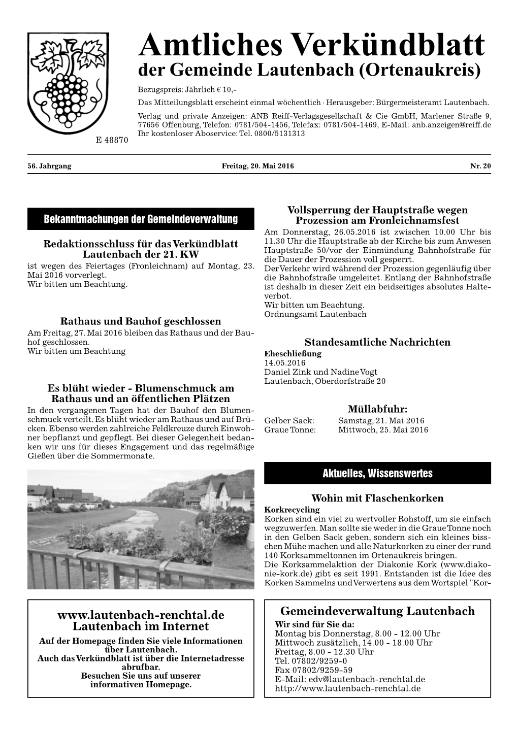 Amtliches Verkündblatt Der Gemeinde Lautenbach (Ortenaukreis)