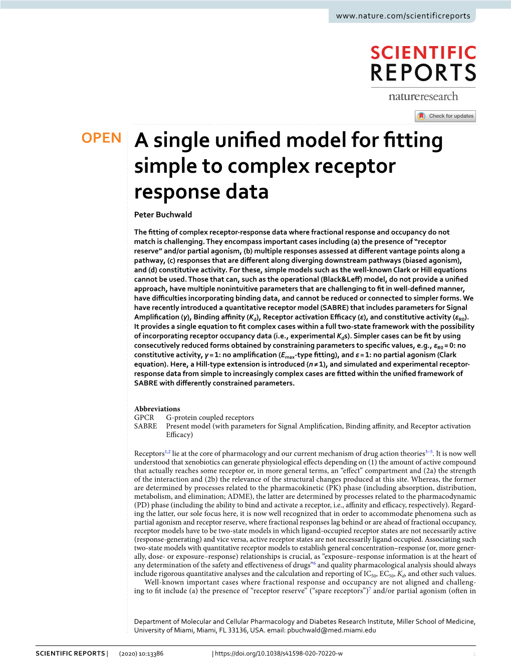 A Single Unified Model for Fitting Simple to Complex Receptor Response Data