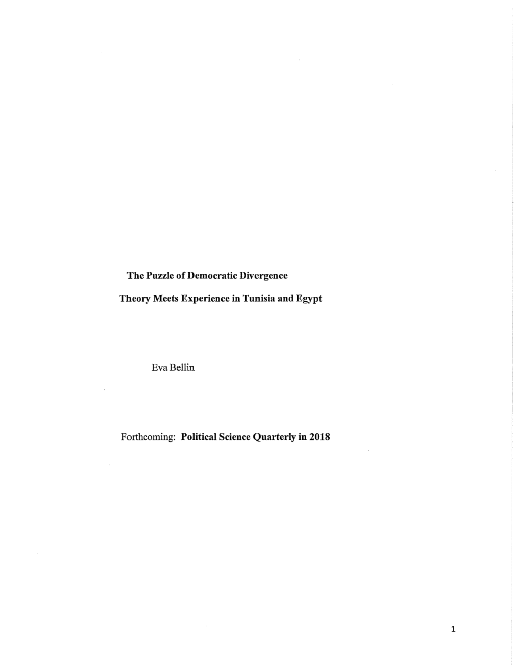 The Puzzle of Democratic Divergence in the Arab World: Theory Confronts Experience in Egypt and Tunisia