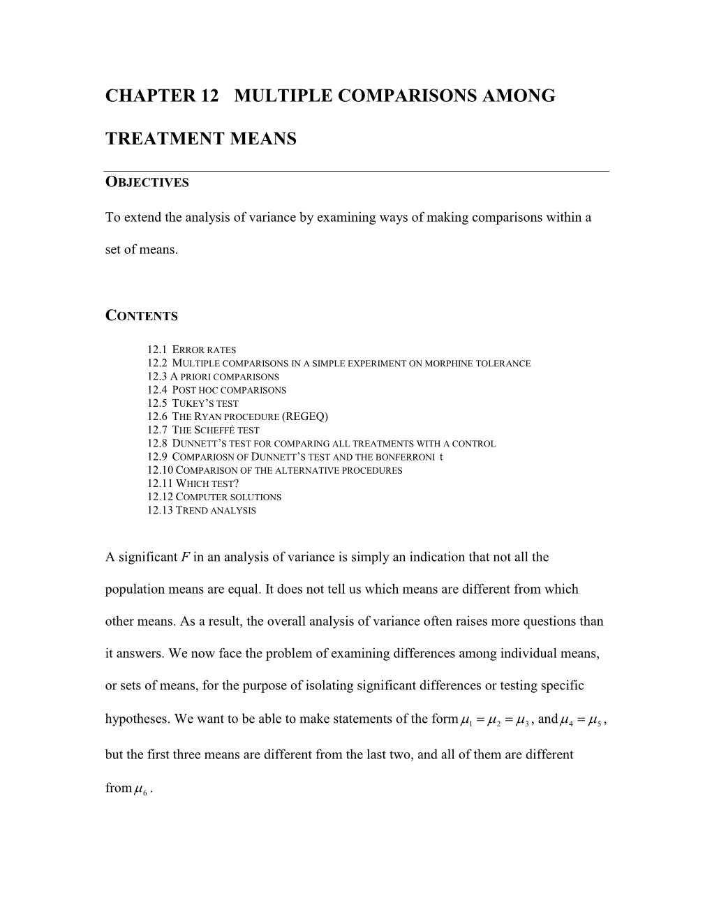 Chapter 12 Multiple Comparisons Among