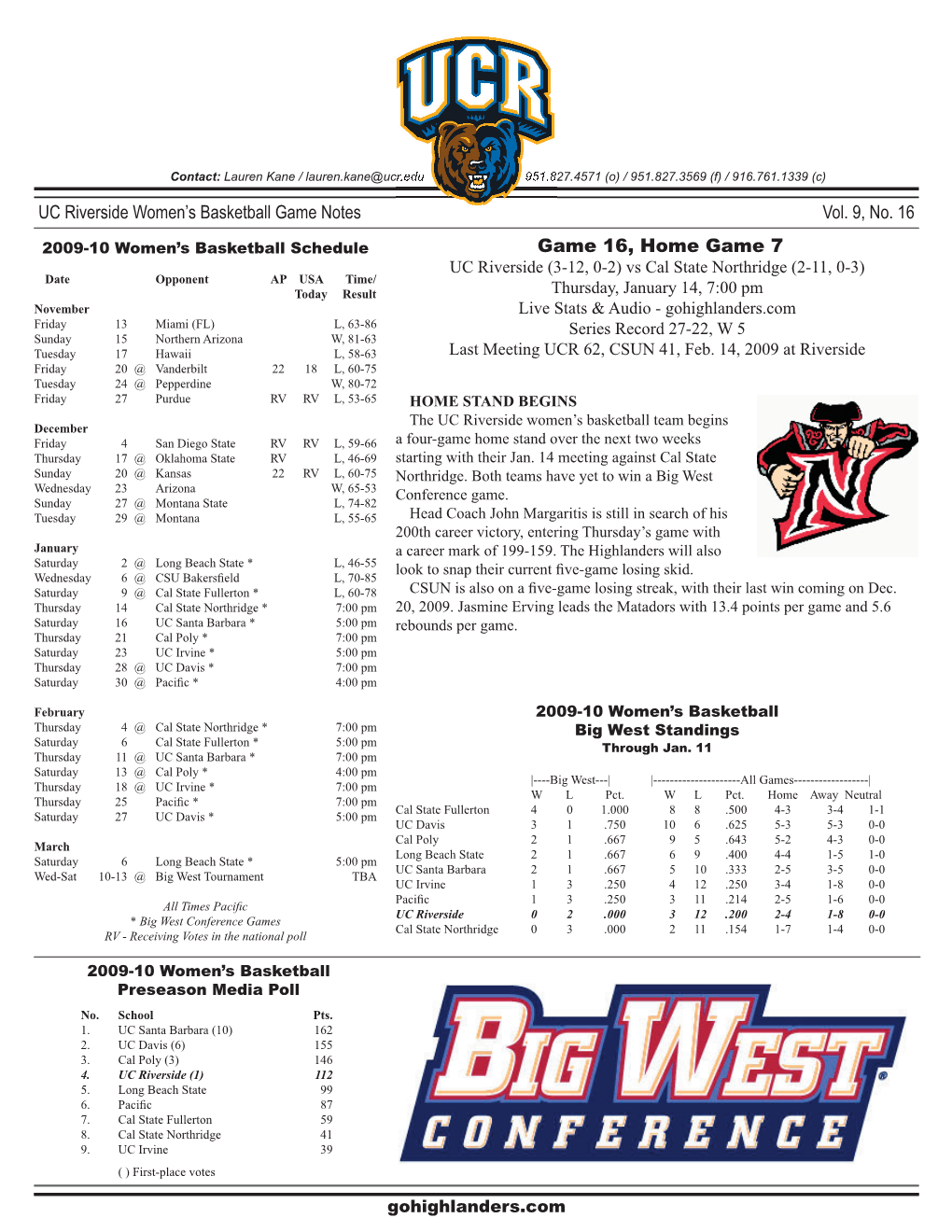 20100114 WBK Game Notes.Indd