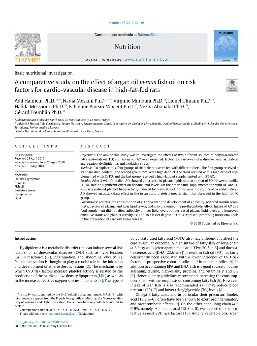 A Comparative Study on the Effect of Argan Oil Versus Fish Oil on Risk
