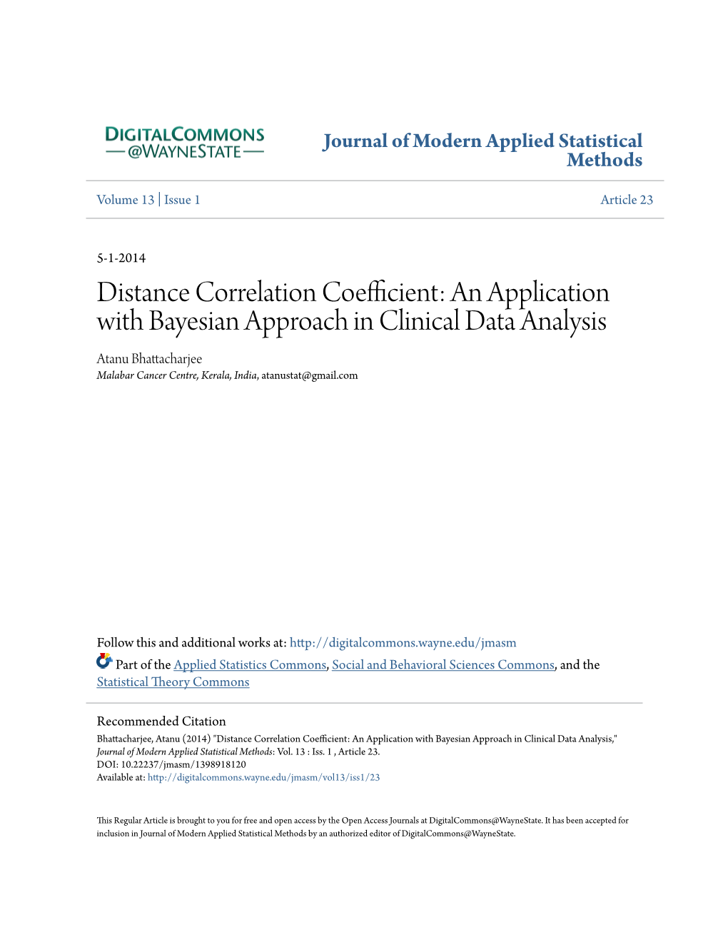 Distance Correlation Coefficient