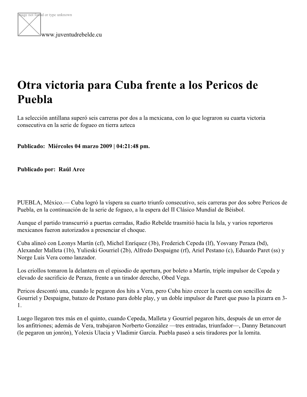 Otra Victoria Para Cuba Frente a Los Pericos De Puebla