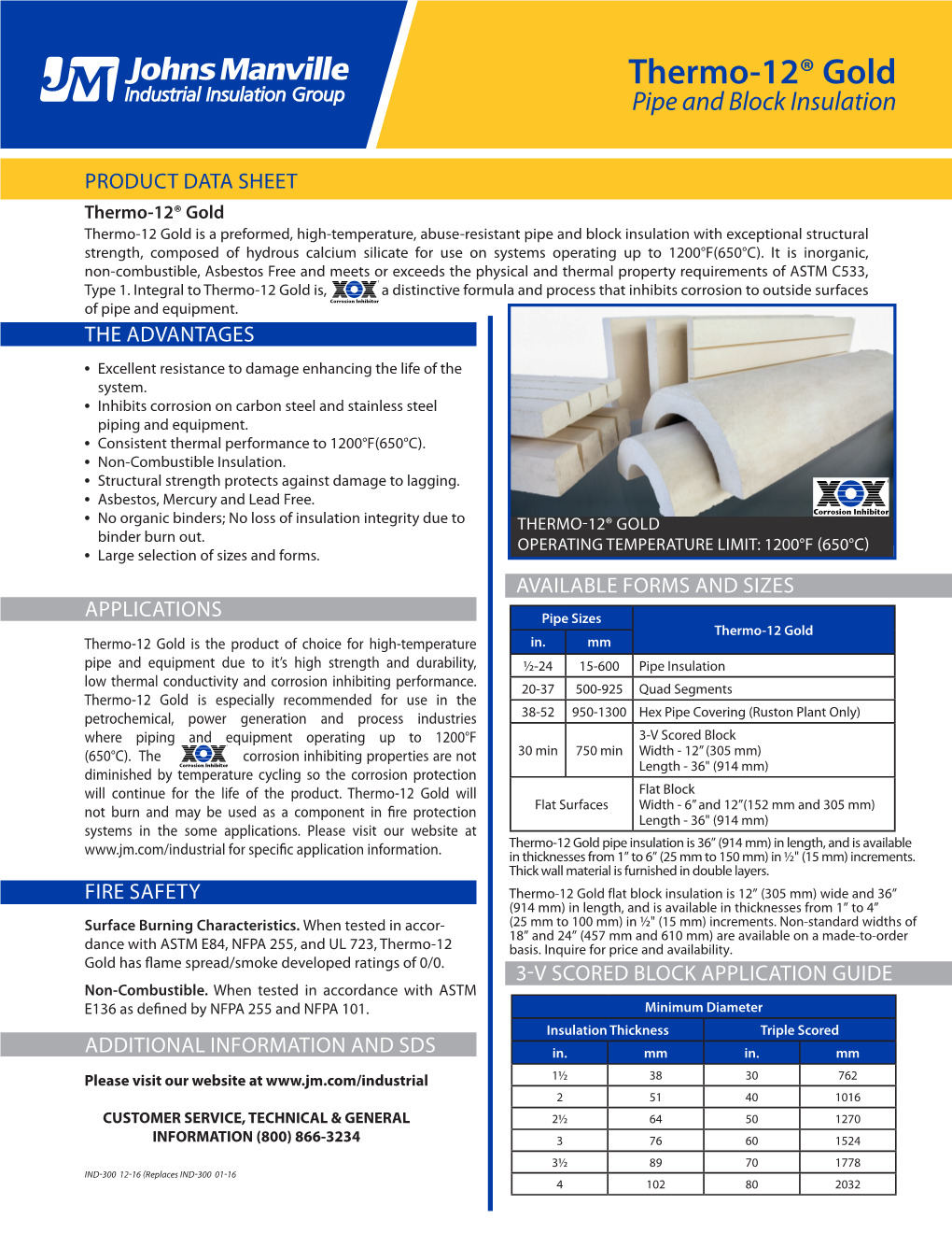 Thermo-12® Gold Pipe and Block Insulation