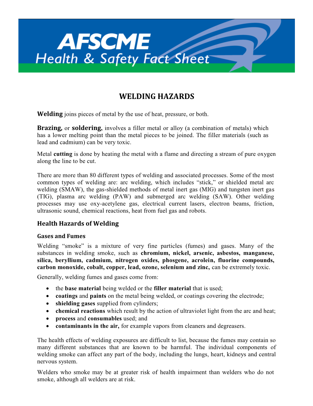 AFSCME Fact Sheet on Welding Hazards (PDF)