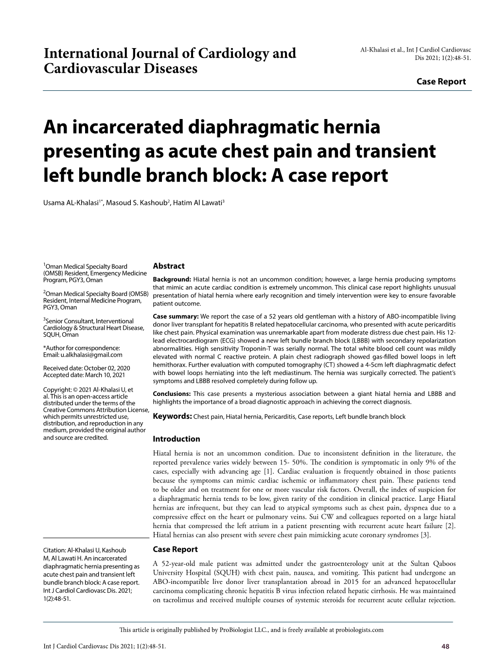 An Incarcerated Diaphragmatic Hernia Presenting As Acute Chest Pain and Transient Left Bundle Branch Block: a Case Report