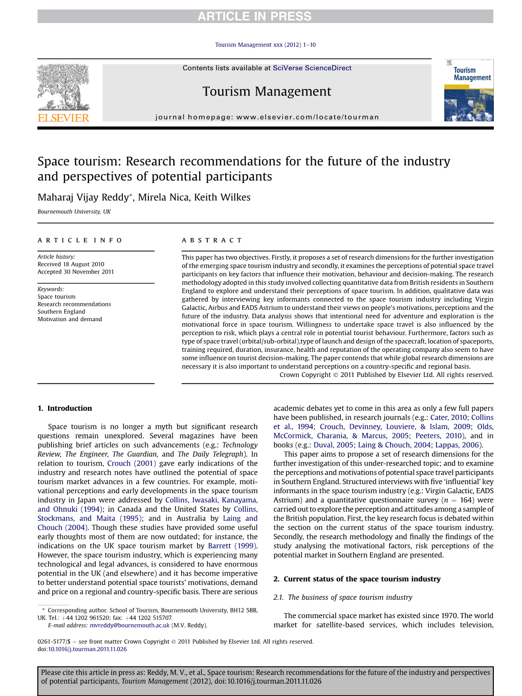 Space Tourism: Research Recommendations for the Future of the Industry and Perspectives of Potential Participants