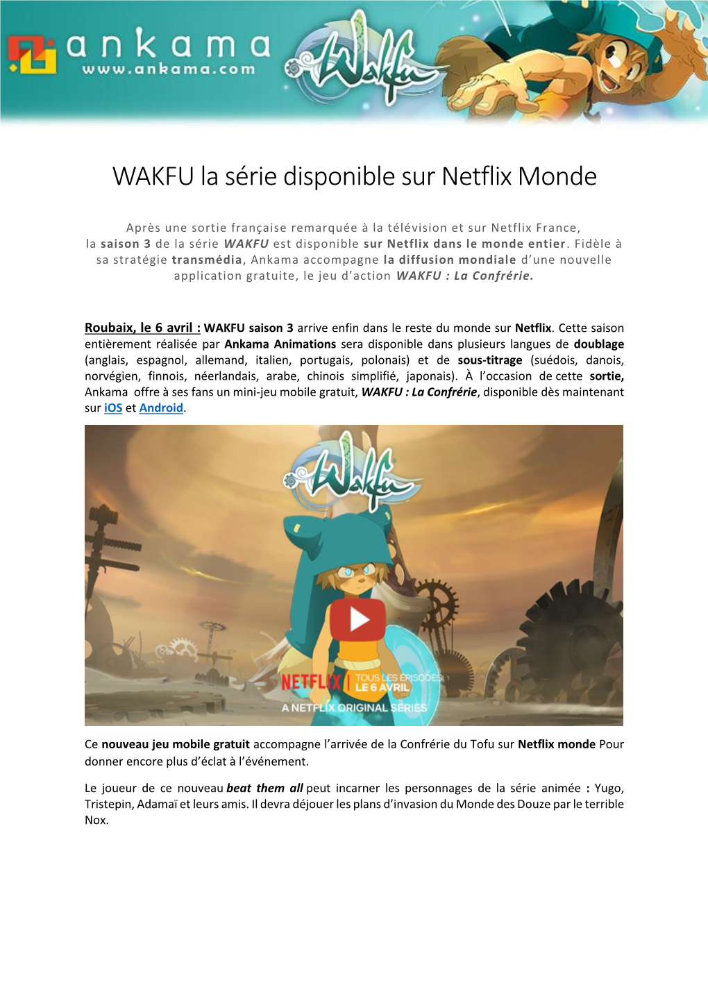 WAKFU La Série Disponible Sur Netflix Monde