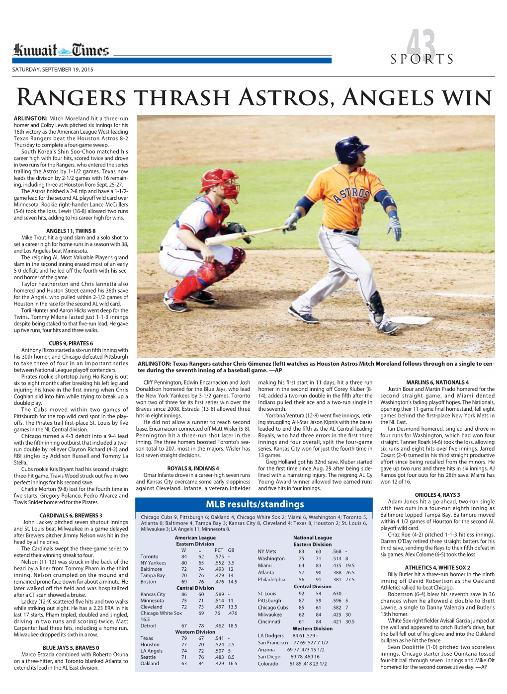 Rangers Thrash Astros, Angels Win