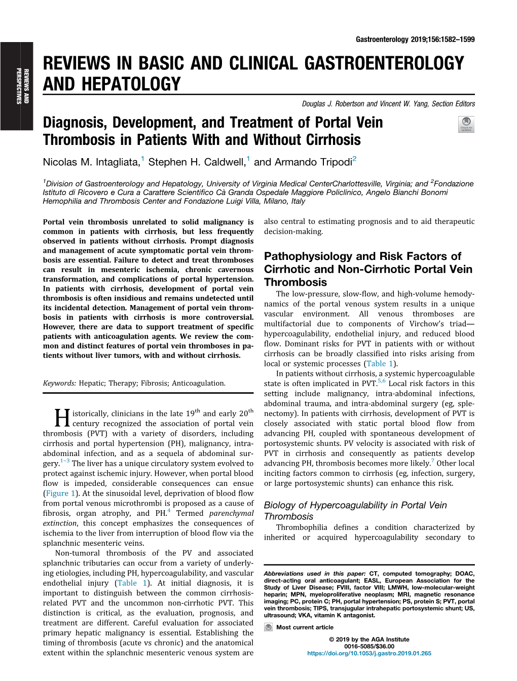 Diagnosis, Development, and Treatment of Portal Vein Thrombosis in Patients with and Without Cirrhosis Nicolas M