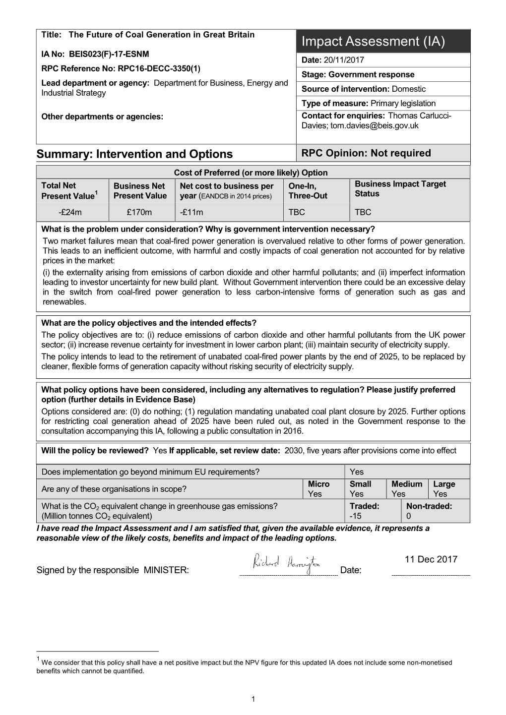 Impact Assessment (IA)