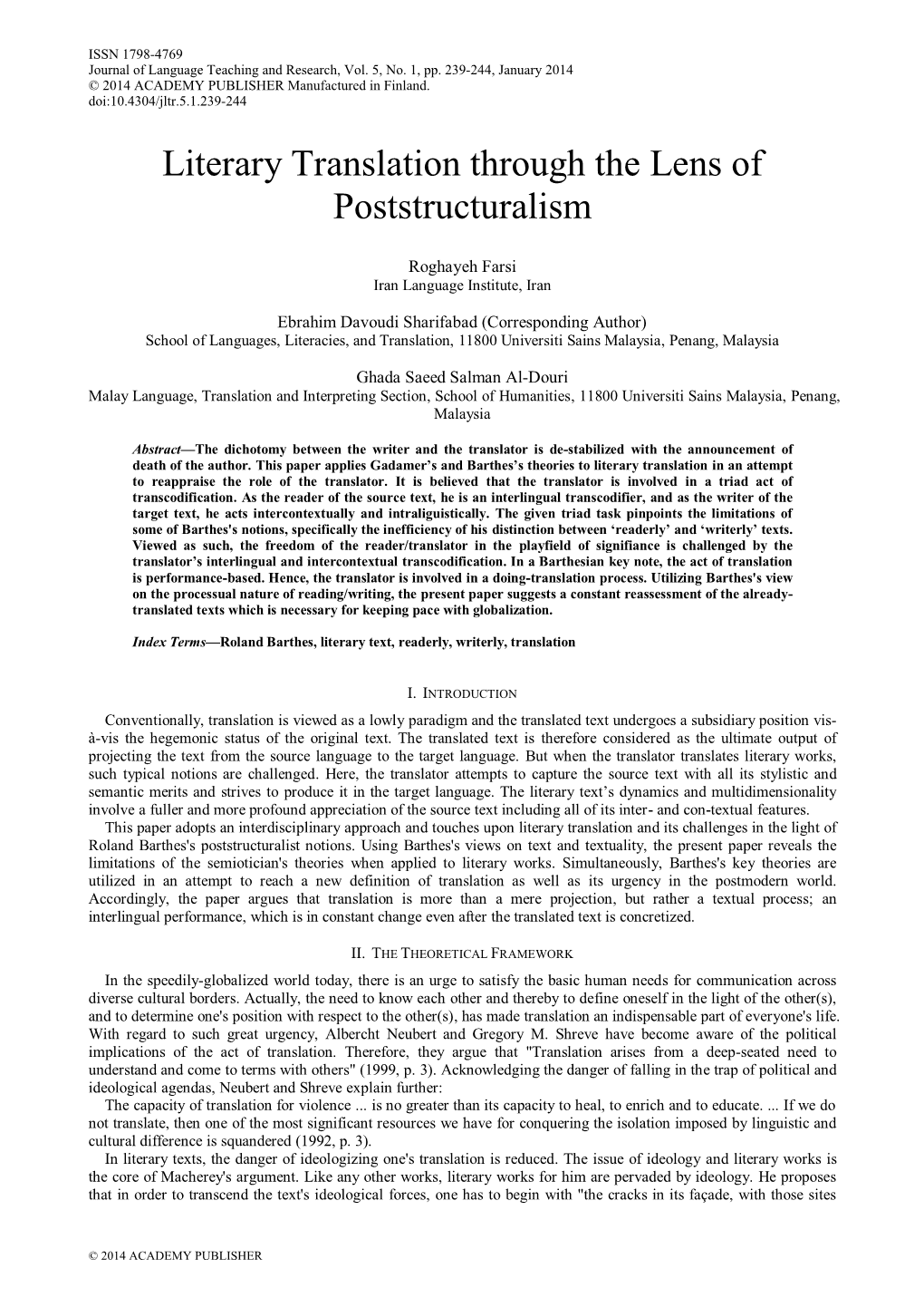 Literary Translation Through the Lens of Poststructuralism