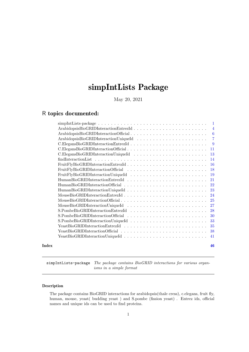 Simpintlists Package