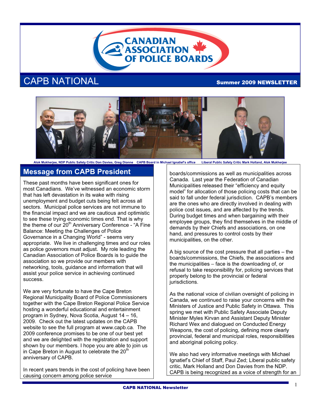 CAPB NATIONAL Summer 2009 NEWSLETTER