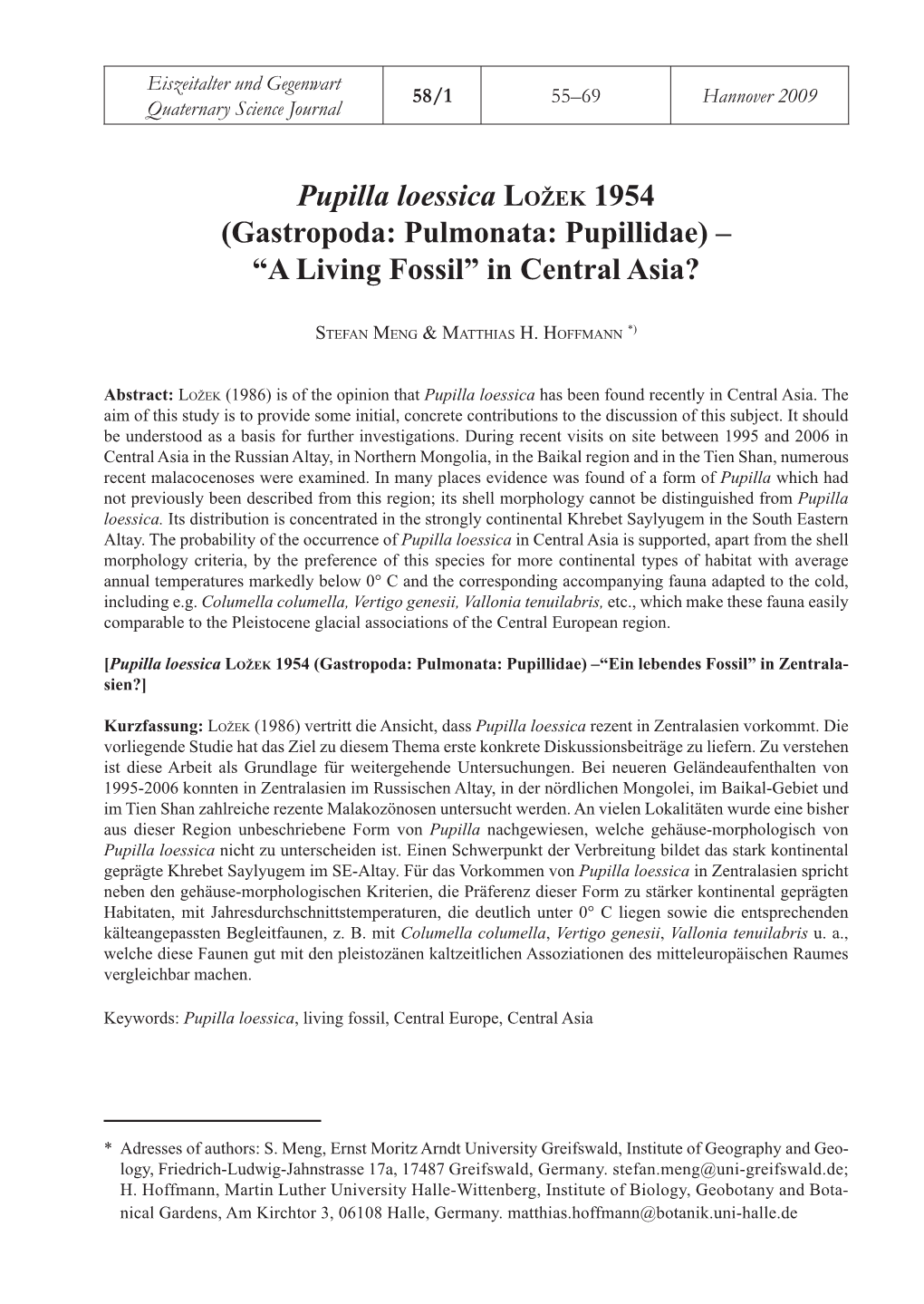 Pupilla Loessica LOŽEK 1954 (Gatropoda: Pulmonata: Pupillidae)