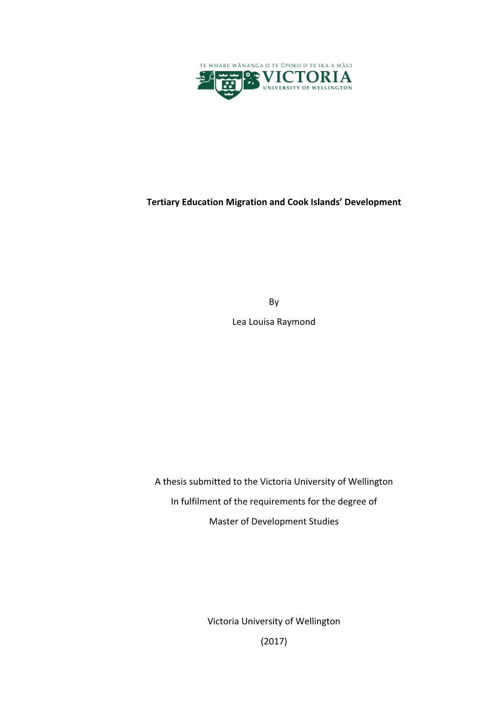 Tertiary Education Migration and Cook Islands' Development by Lea