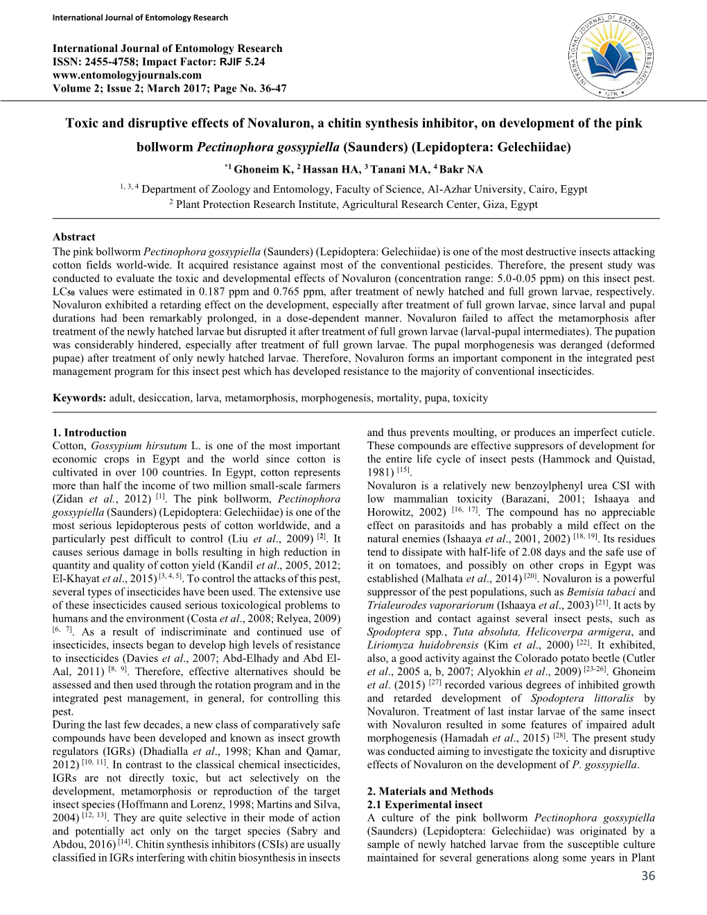 36 Toxic and Disruptive Effects of Novaluron, a Chitin Synthesis