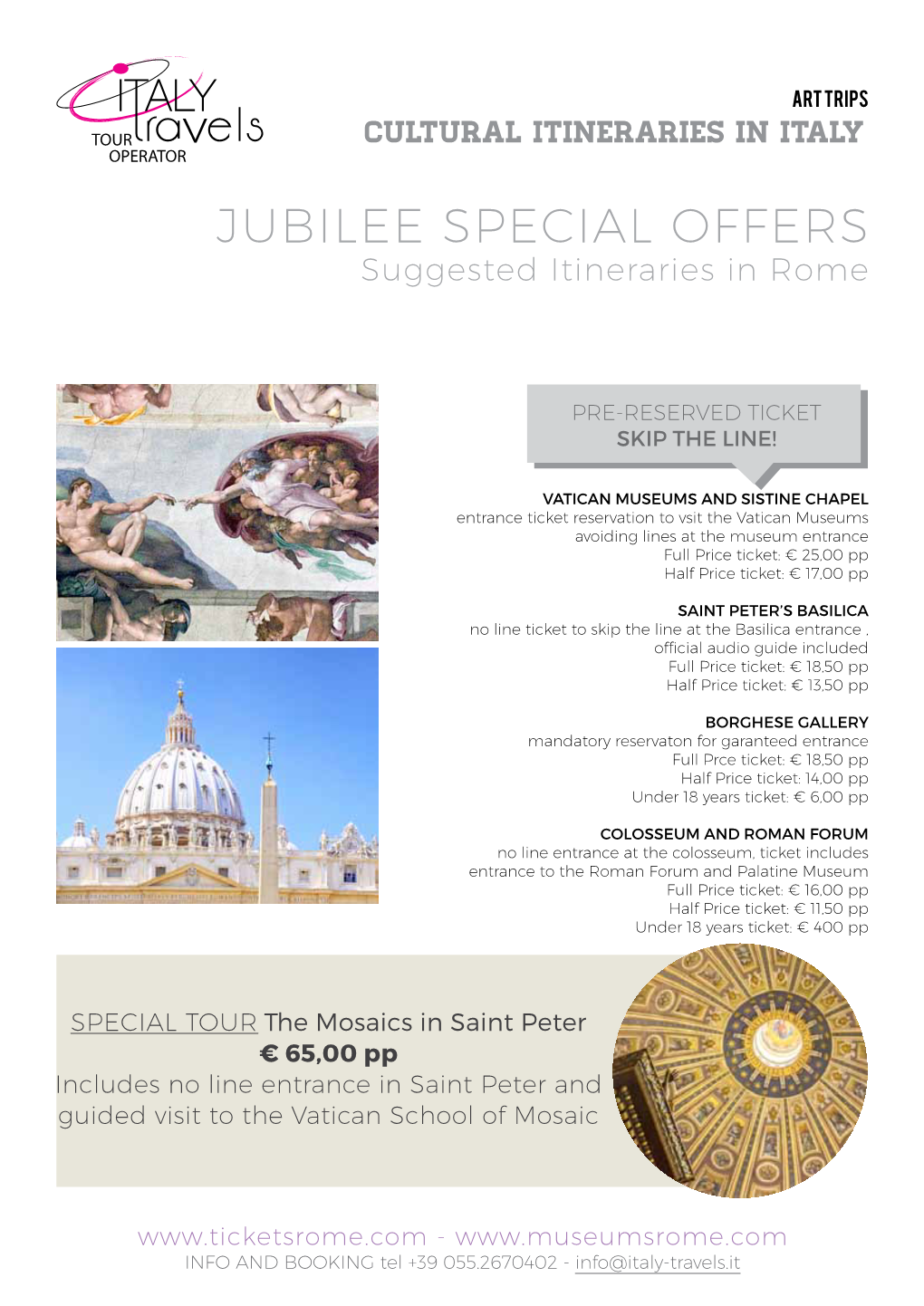 JUBILEE SPECIAL OFFERS Suggested Itineraries in Rome