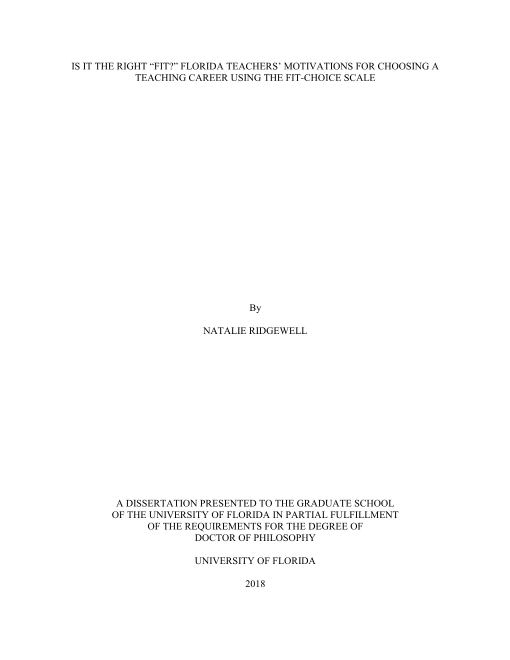 University of Florida Thesis Or Dissertation Formatting