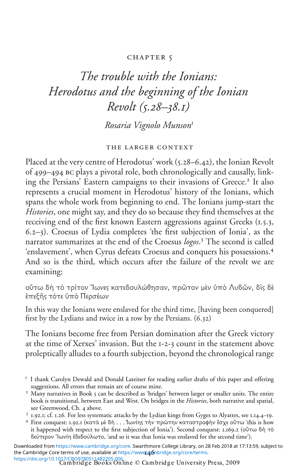 Herodotus and the Beginning of the Ionian Revolt (5.28–38.1) Rosaria Vignolo Munson1