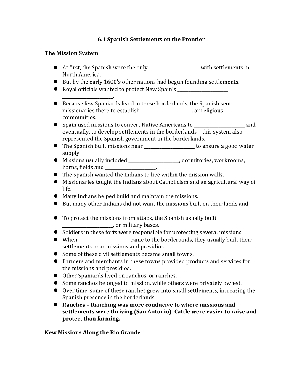 6.1 Spanish Settlements on the Frontier