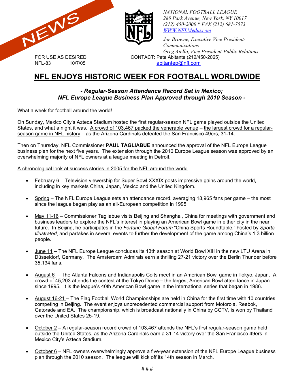 Nfl Enjoys Historic Week for Football Worldwide