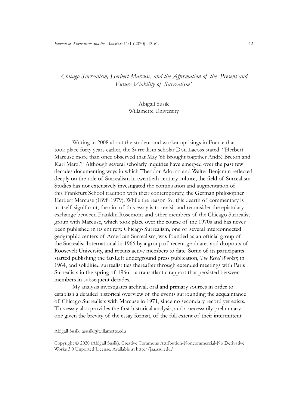 Chicago Surrealism, Herbert Marcuse, and the Affirmation of the ‘Present and Future Viability of Surrealism’