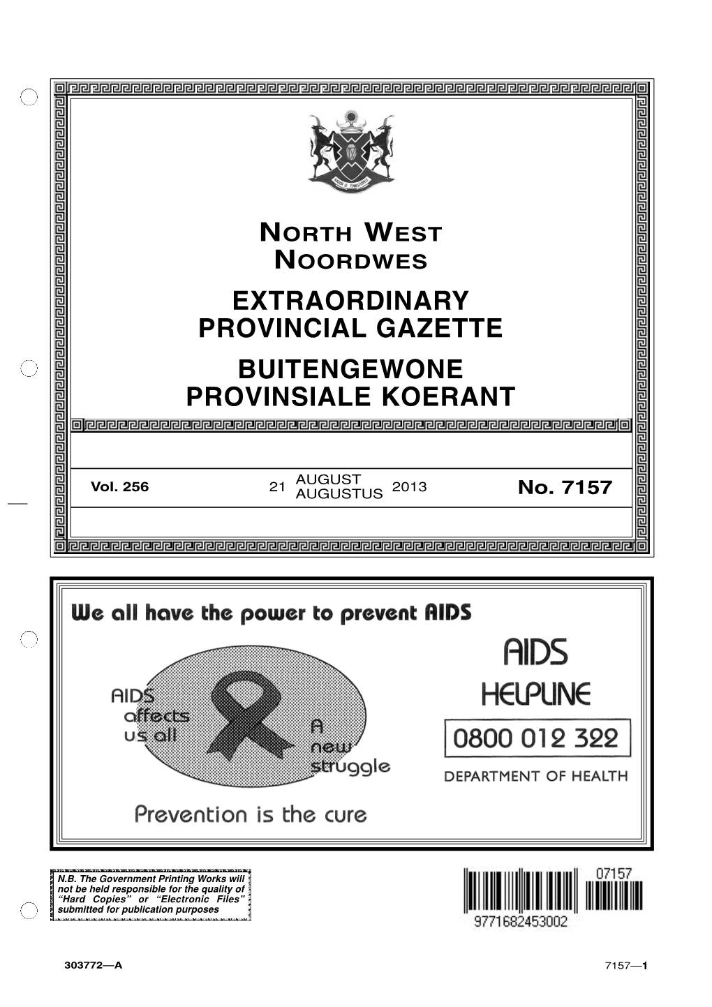 North West Noordwes Extraordinary Provincial Gazette Buitengewone Provinsiale Koerant