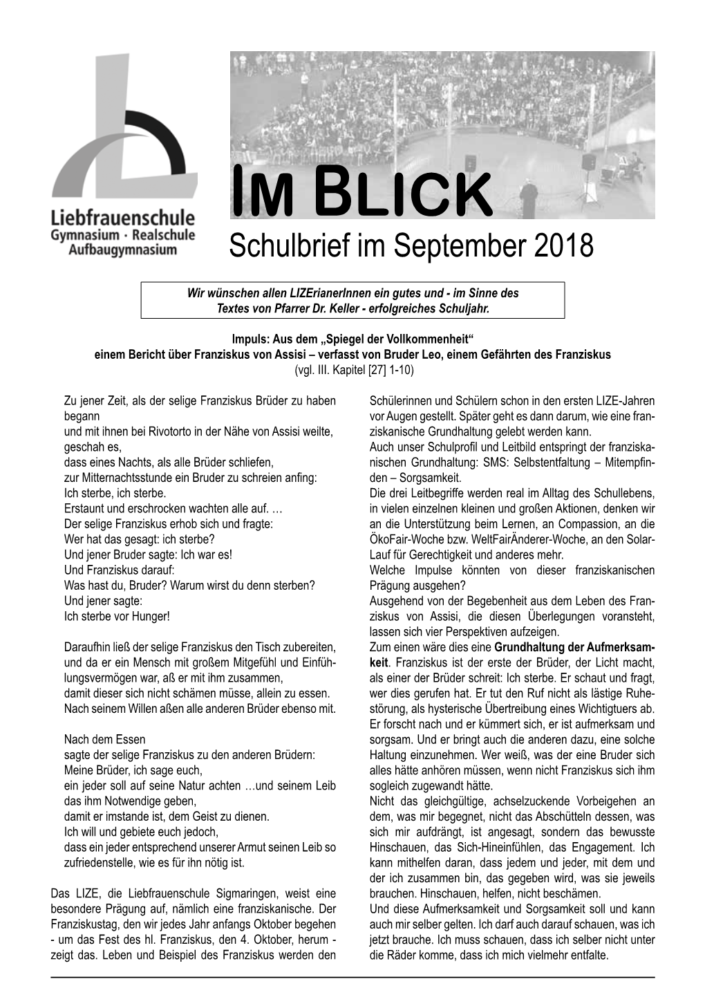 IM BLICK Schulbrief Im September 2018