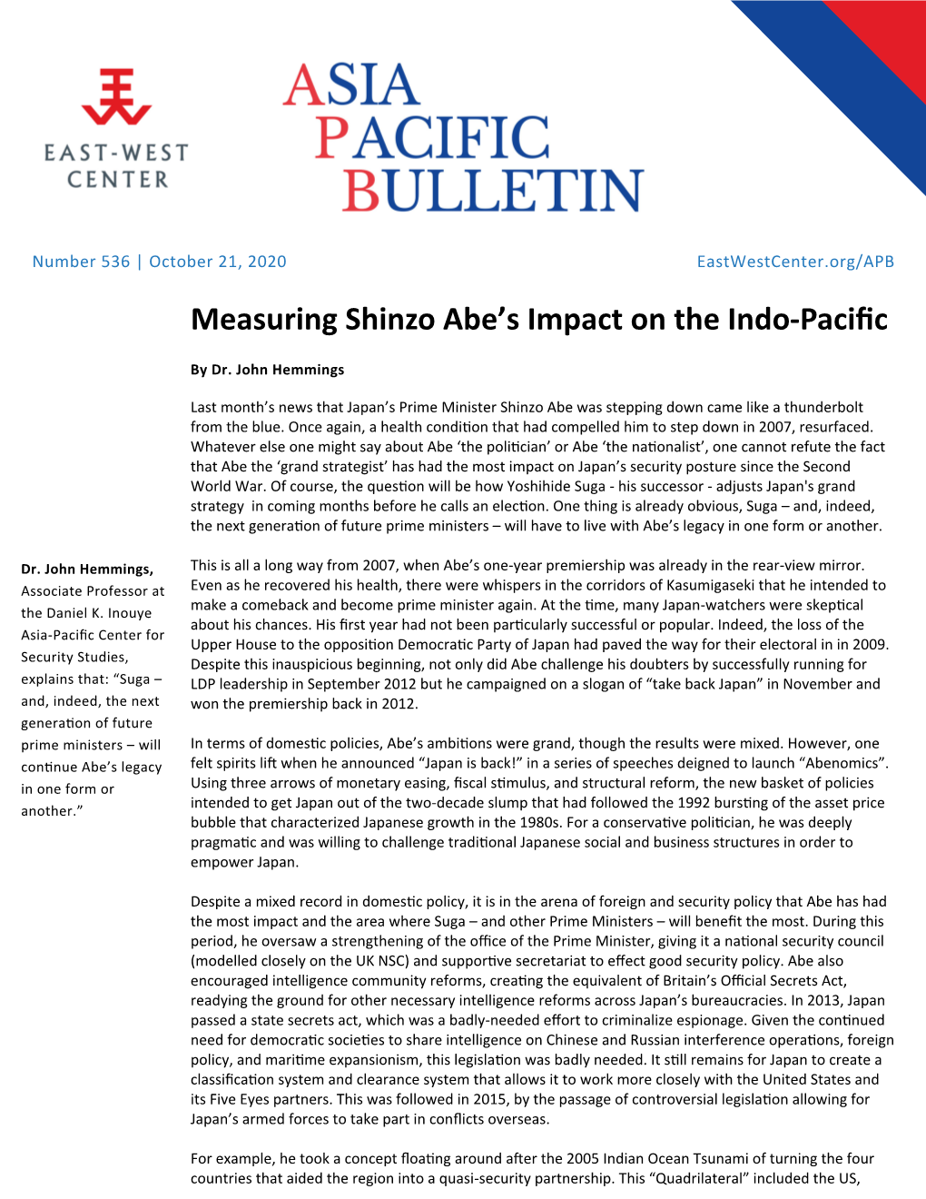 Measuring Shinzo Abe's Impact on the Indo-Pacific