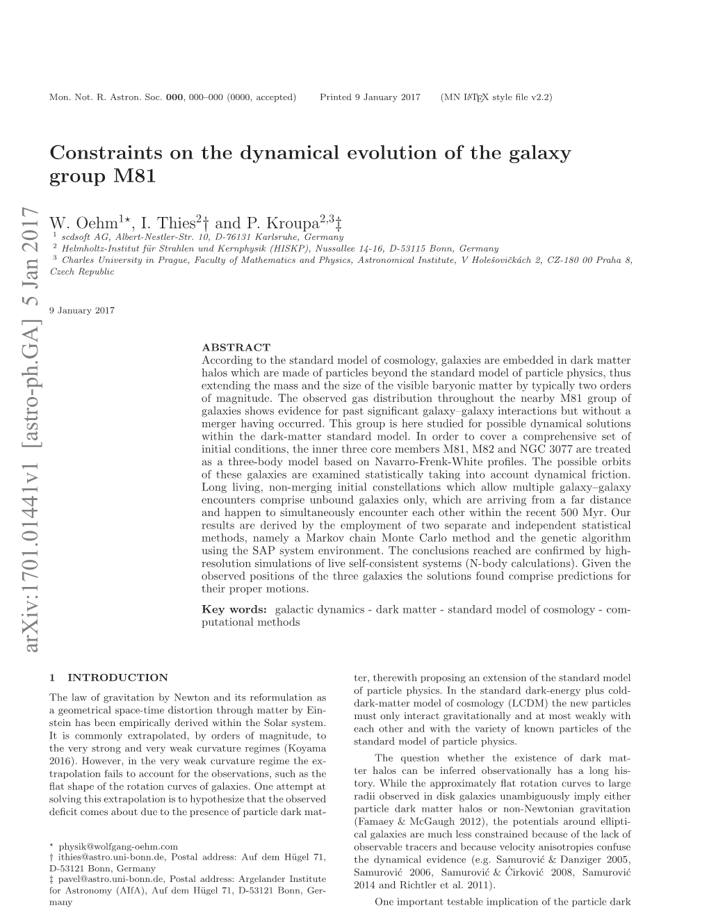 Constraints on the Dynamical Evolution of the Galaxy Group M81 3