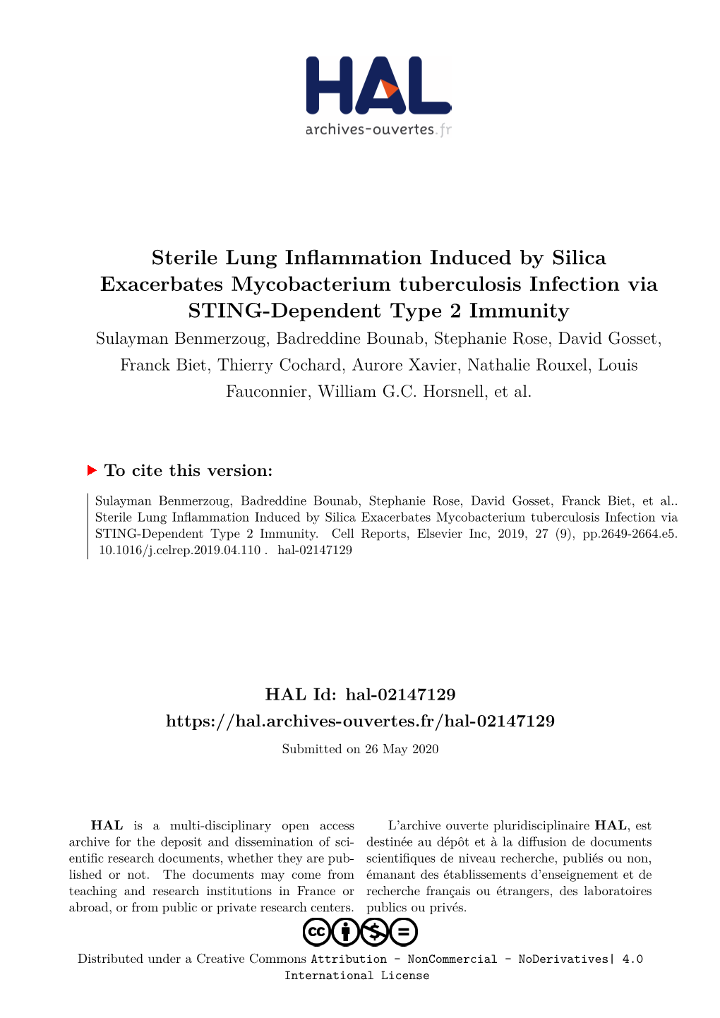 Sterile Lung Inflammation Induced by Silica Exacerbates Mycobacterium