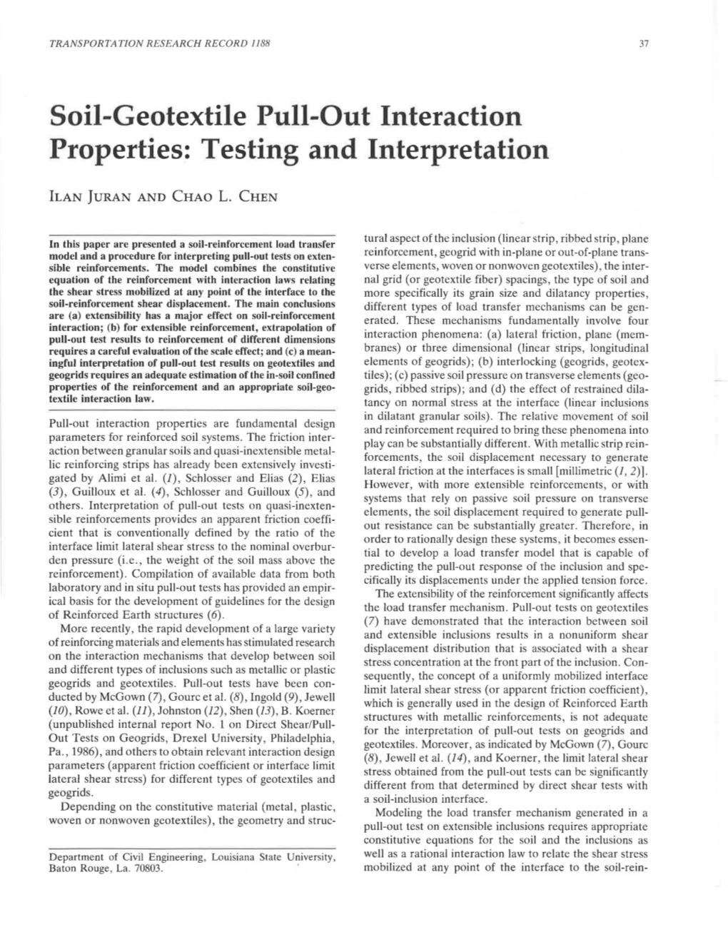 Soil-Geotextile Pull-Out Interaction Properties: Testing and Interpretation
