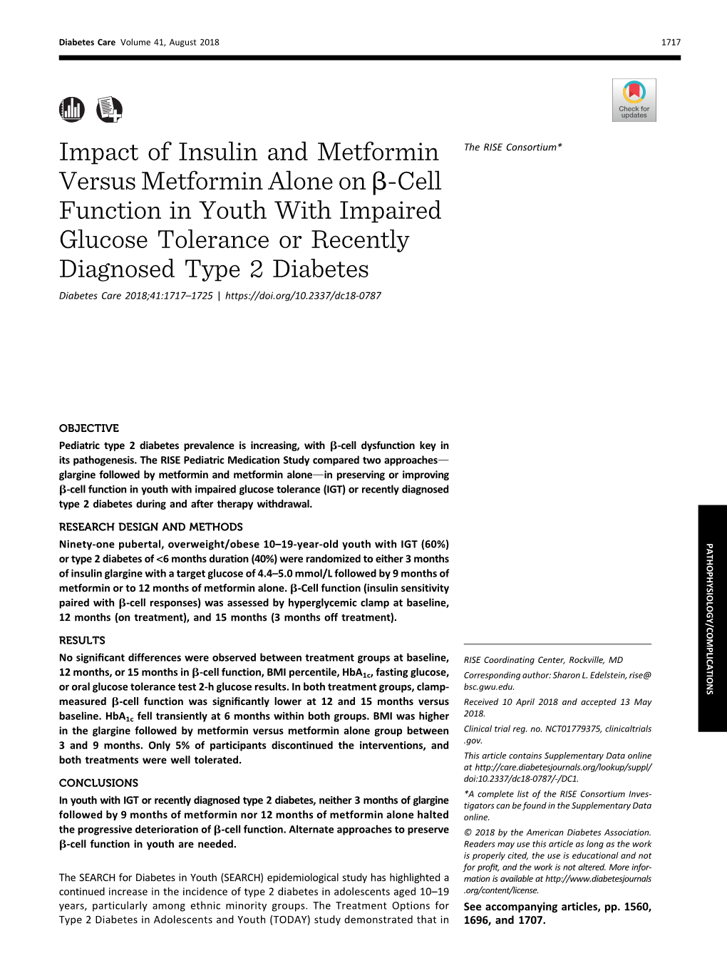 Impact of Insulin and Metformin Versus Metformin Alone on Β-Cell