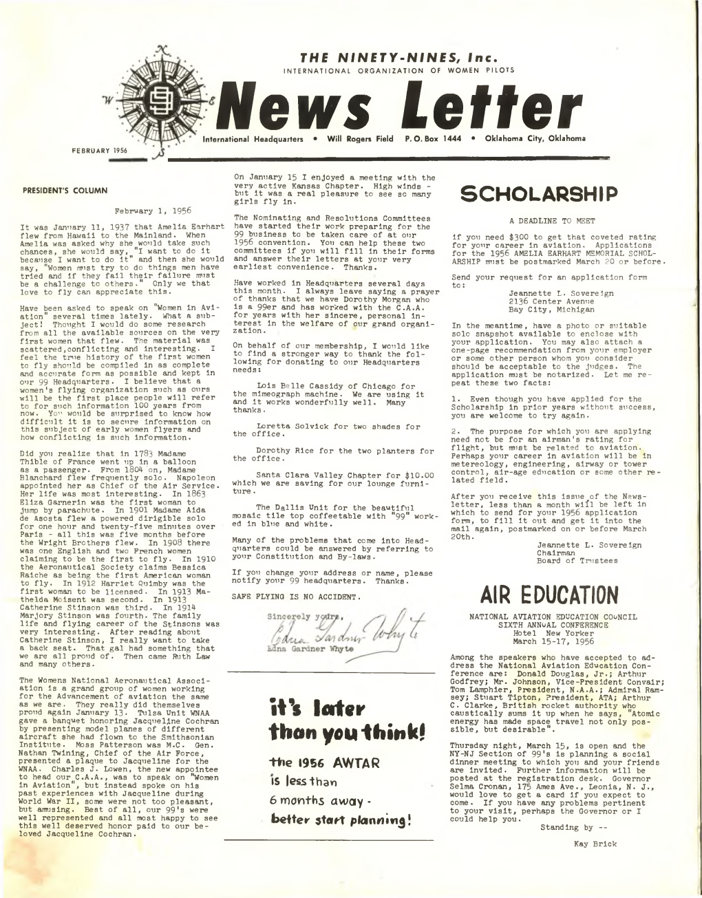 News Letter International Headquarters • Will Rogers Field P.O.Box 1444 • Oklahoma City, Oklahoma FEBRUARY 1956