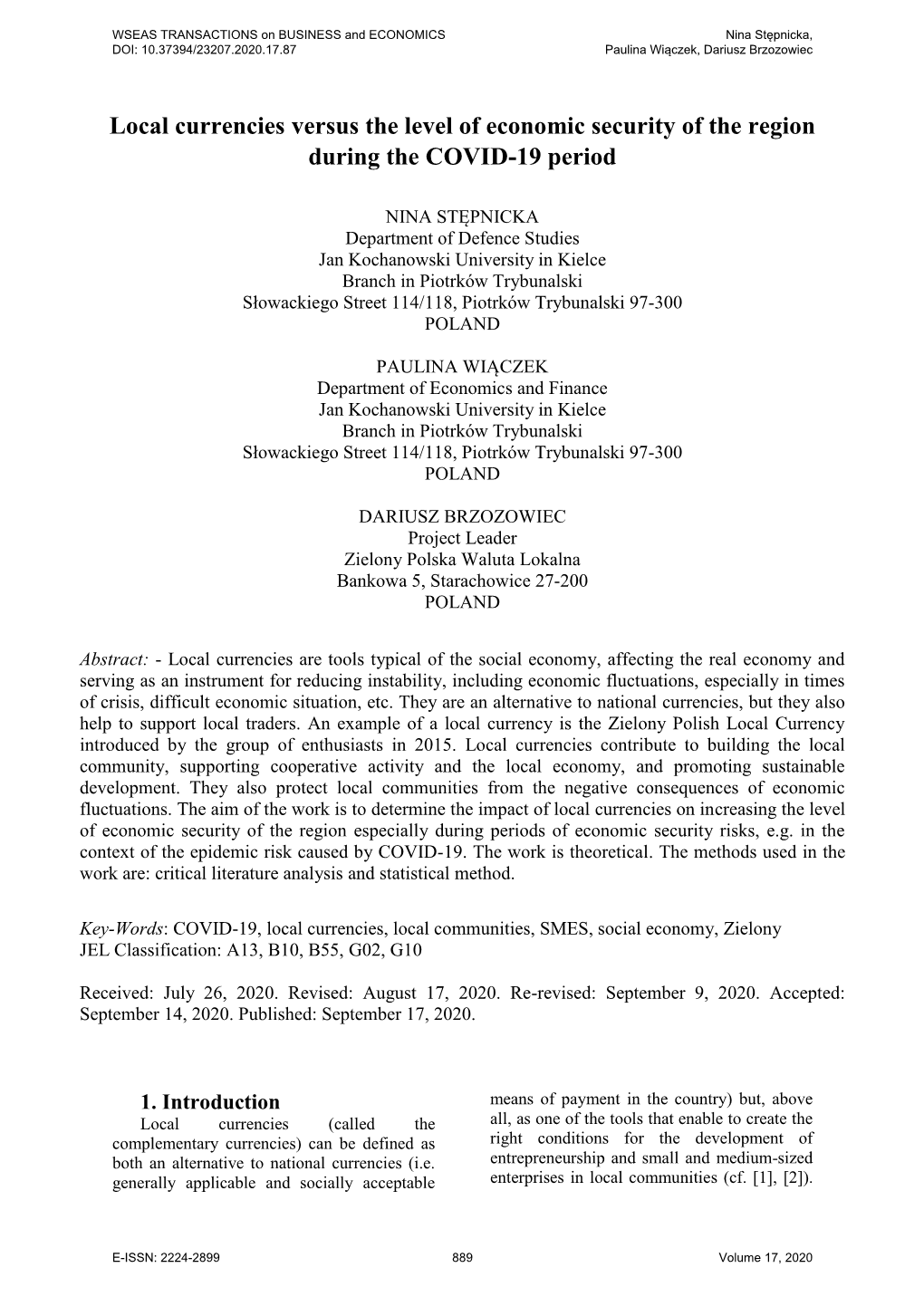 Local Currencies Versus the Level of Economic Security of the Region During the COVID-19 Period