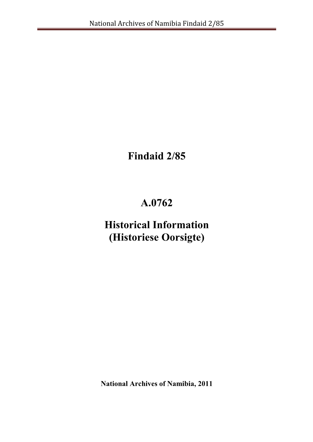 National Archives of Namibia Findaid 2/85